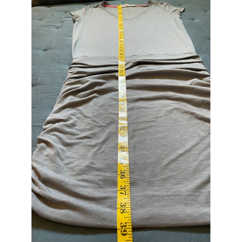 Athleta Topanga T-Shirt Dress, Heathered Gray V-Neck, Ruched Side, Drop Waist - Picture 7 of 13